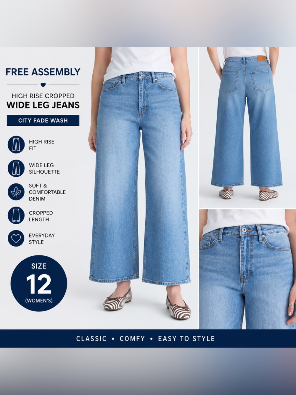 NWT Free Assembly City Fade High-Rise Wide Leg Jeans Size 12